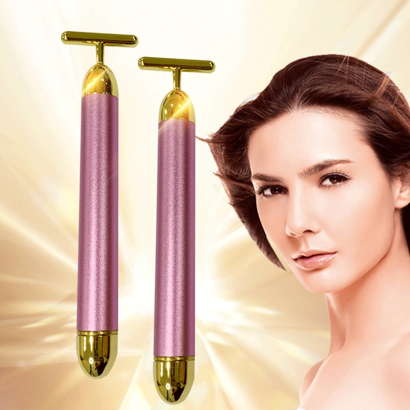 Manufacturer Wholesale 24K Gold Massage Stick Beauty Meter Electric Gold Beauty Stick Vibrating T-Shaped Massage Beauty Meter