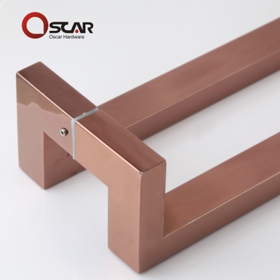 Glass door pull middle square tube four-bend door pull double-opening sliding door handle rose gold stainless steel handrail